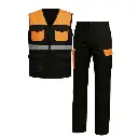 Ensemble de travail gilet et pantalon bicolore haute visibilite
